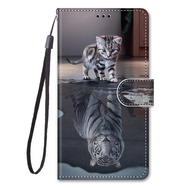 Wallet Stand Design Pattern Printing Leather Phone Cover for Samsung Galaxy S21 Ultra 5G - Cat and Tiger