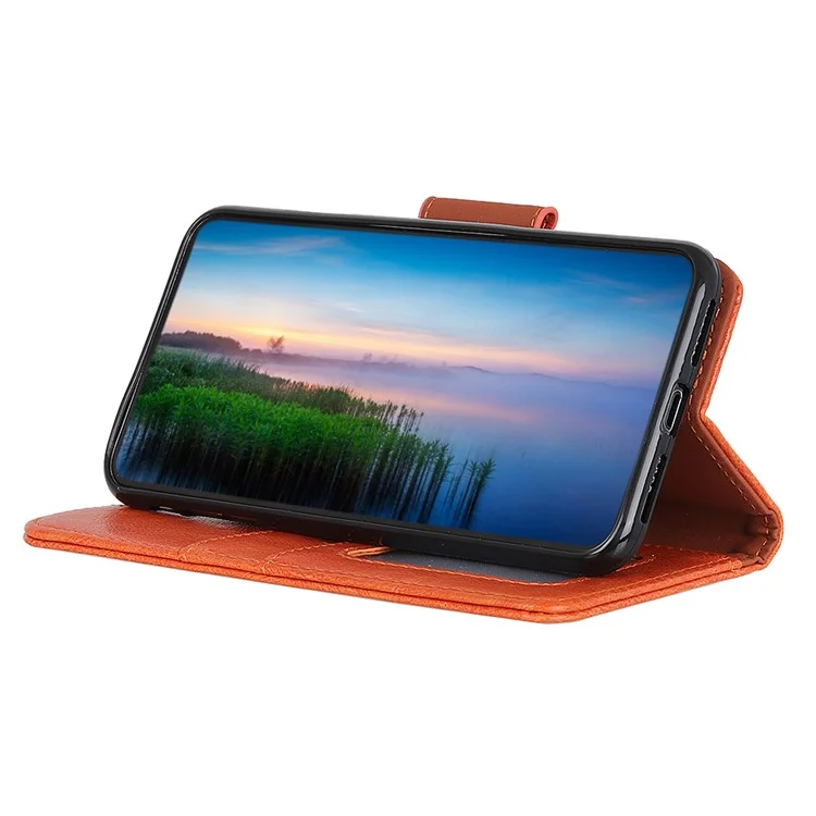 Para Samsung Galaxy A52 4G/5G / A52s 5G Billetera Case de Teléfono a Prueba de Amortiguadores Folio Con Cáscara de Teléfono de Cuero Dividido Con Textura Nappa - Naranja