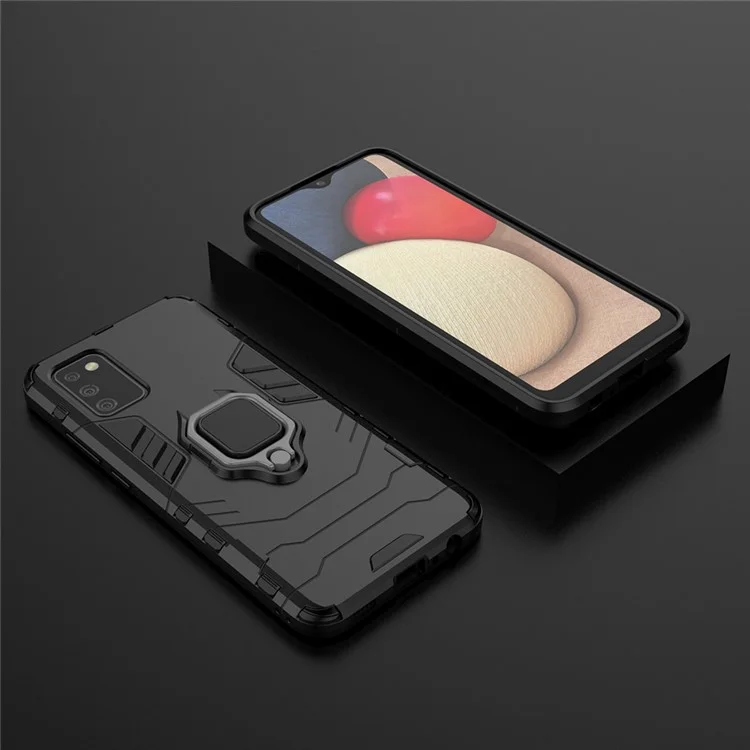 Cool Guard Phone Protective Case for Samsung Galaxy A02s (166.5mm) Hybrid Kickstand Mobile Case - Black