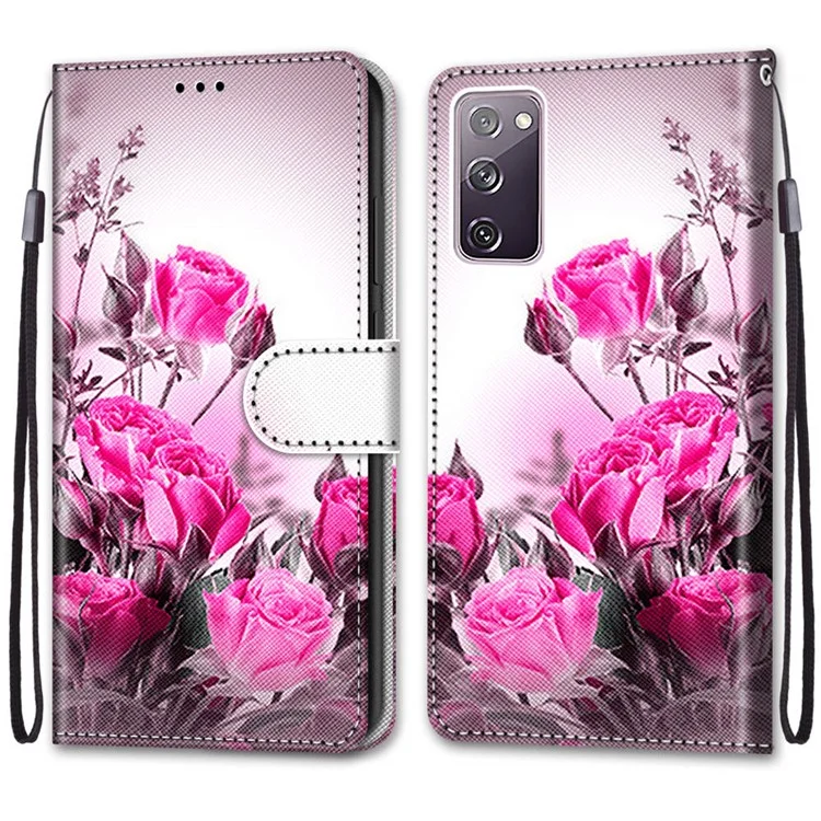 Para Samsung Galaxy S20 fe 4G/5G/S20 Lite/S20 fe 2022 Anti-Drop Wallet Stand Case Pattern Impresión de Impresión - Flor Rosa