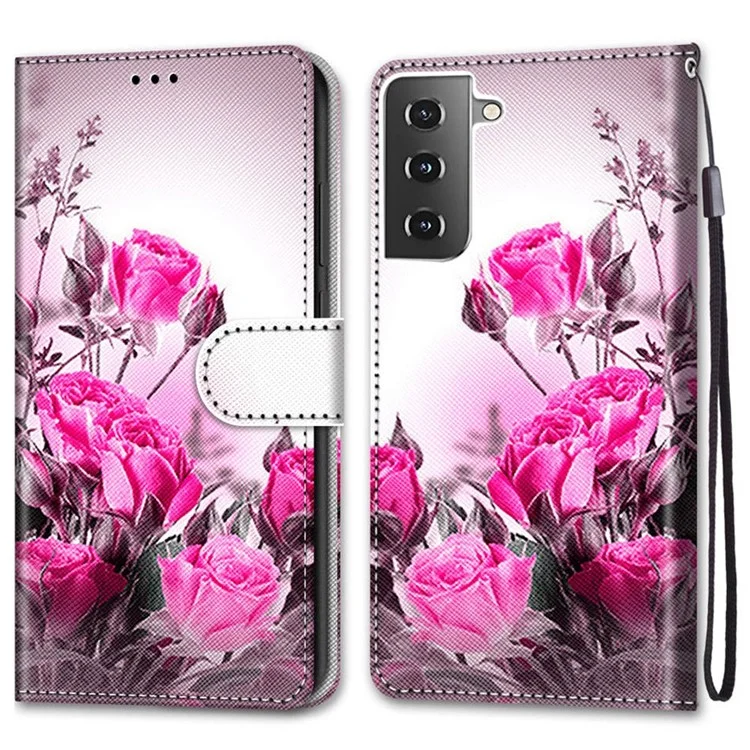 For Samsung Galaxy S21 4G/5G PU Leather Magnetic Cover Stand Flip Wallet Phone Case - Wild Roses