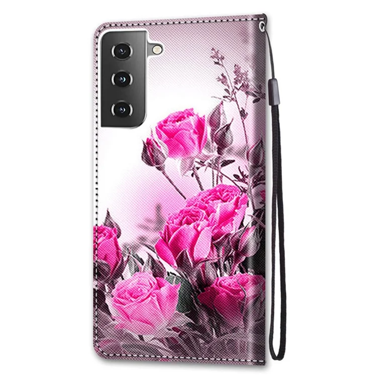 For Samsung Galaxy S21 4G/5G PU Leather Magnetic Cover Stand Flip Wallet Phone Case - Wild Roses
