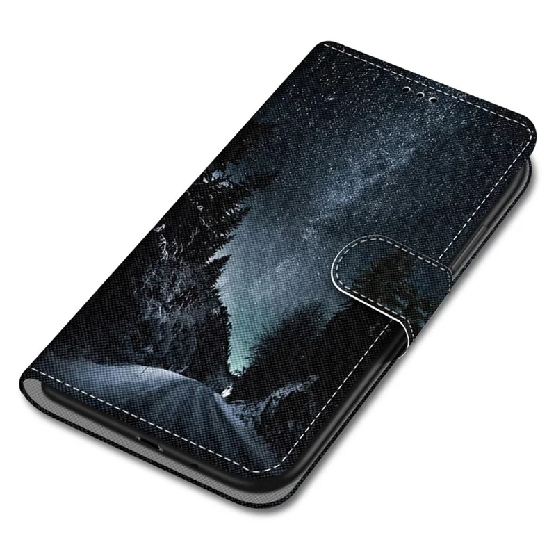 For Samsung Galaxy S21 4G/5G PU Leather Magnetic Cover Stand Flip Wallet Phone Case - Road and Starry Night