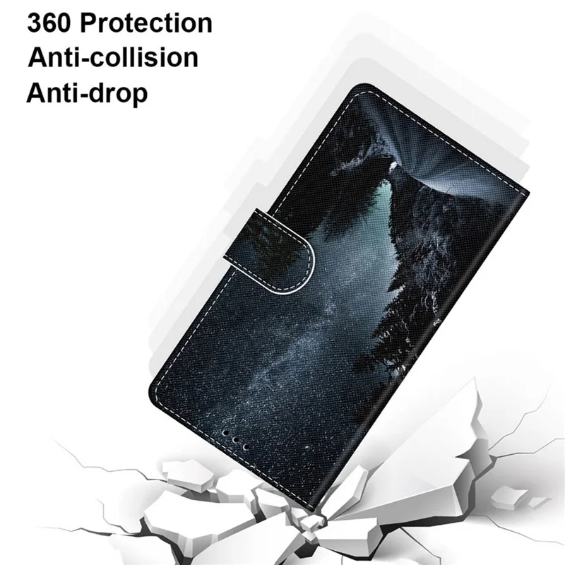 For Samsung Galaxy S21 4G/5G PU Leather Magnetic Cover Stand Flip Wallet Phone Case - Road and Starry Night