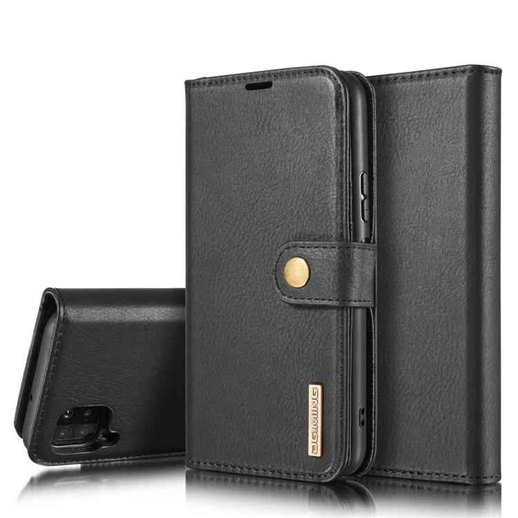 DG.MING Für Samsung Galaxy A42 5G Brieftasche Anti-Kratzer Spaltleder-Cover Abnehmbares 2-in-1 PC Rückengehäuse - Schwarz