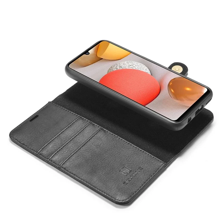 DG.MING Für Samsung Galaxy A42 5G Brieftasche Anti-Kratzer Spaltleder-Cover Abnehmbares 2-in-1 PC Rückengehäuse - Schwarz