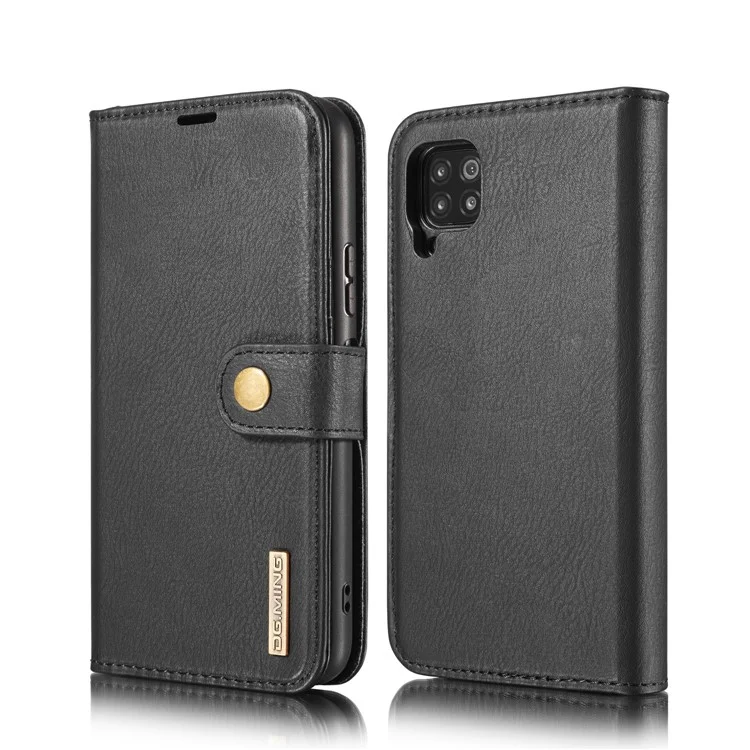 DG.MING Für Samsung Galaxy A42 5G Brieftasche Anti-Kratzer Spaltleder-Cover Abnehmbares 2-in-1 PC Rückengehäuse - Schwarz