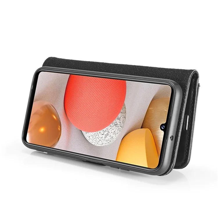 DG.MING Für Samsung Galaxy A42 5G Brieftasche Anti-Kratzer Spaltleder-Cover Abnehmbares 2-in-1 PC Rückengehäuse - Schwarz