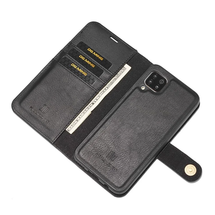 DG.MING Für Samsung Galaxy A42 5G Brieftasche Anti-Kratzer Spaltleder-Cover Abnehmbares 2-in-1 PC Rückengehäuse - Schwarz