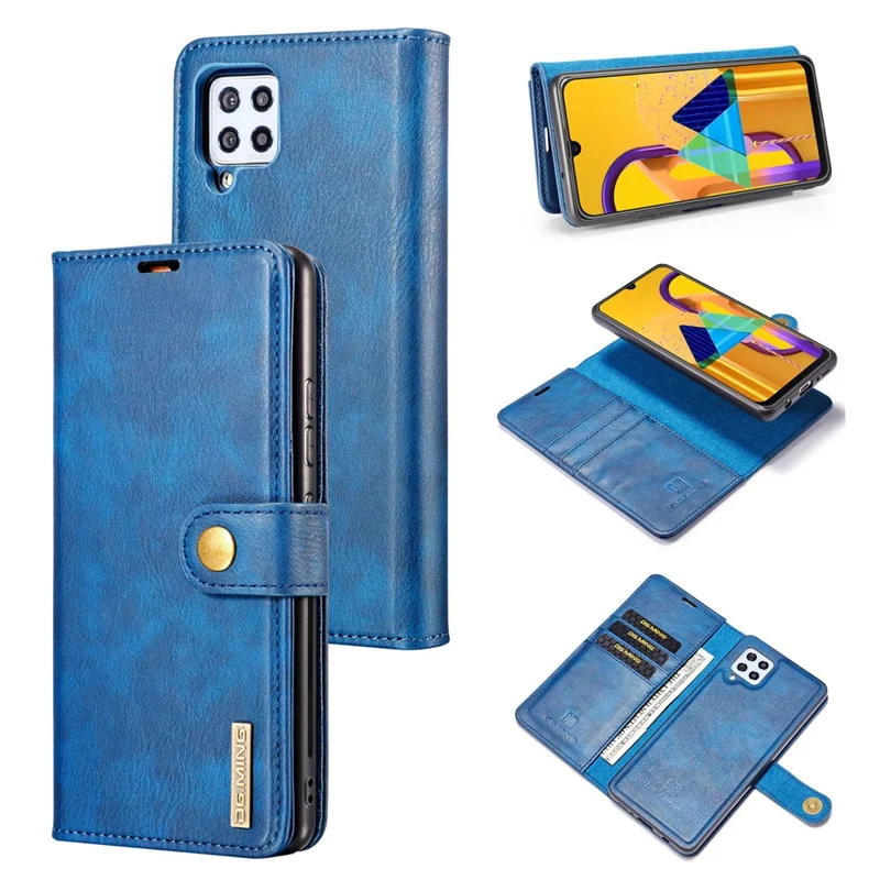 DG.MING Wallet Anti-scratch Split Leather Cover Detachable 2-in-1 PC Back Case for Samsung Galaxy A42 5G - Blue
