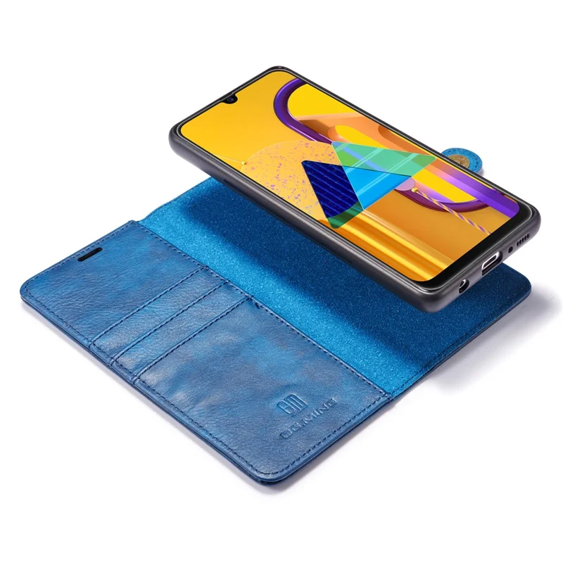 DG.MING Wallet Anti-scratch Split Leather Cover Detachable 2-in-1 PC Back Case for Samsung Galaxy A42 5G - Blue