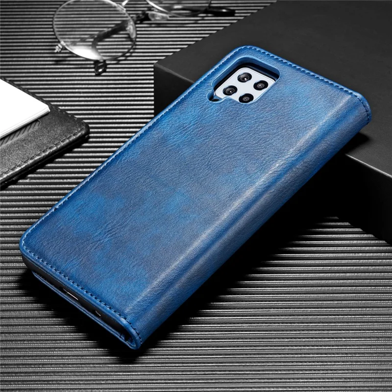 DG.MING Wallet Anti-scratch Split Leather Cover Detachable 2-in-1 PC Back Case for Samsung Galaxy A42 5G - Blue