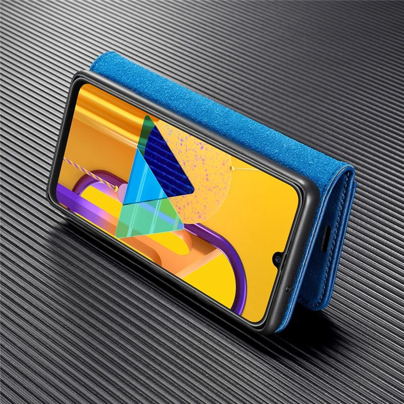 DG.MING Wallet Anti-scratch Split Leather Cover Detachable 2-in-1 PC Back Case for Samsung Galaxy A42 5G - Blue