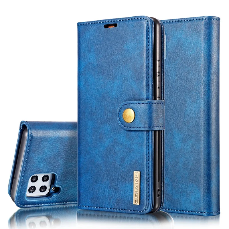 DG.MING Wallet Anti-scratch Split Leather Cover Detachable 2-in-1 PC Back Case for Samsung Galaxy A42 5G - Blue