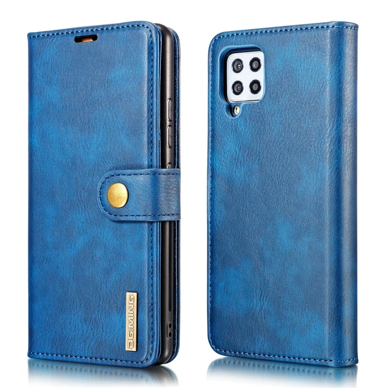 DG.MING Wallet Anti-scratch Split Leather Cover Detachable 2-in-1 PC Back Case for Samsung Galaxy A42 5G - Blue