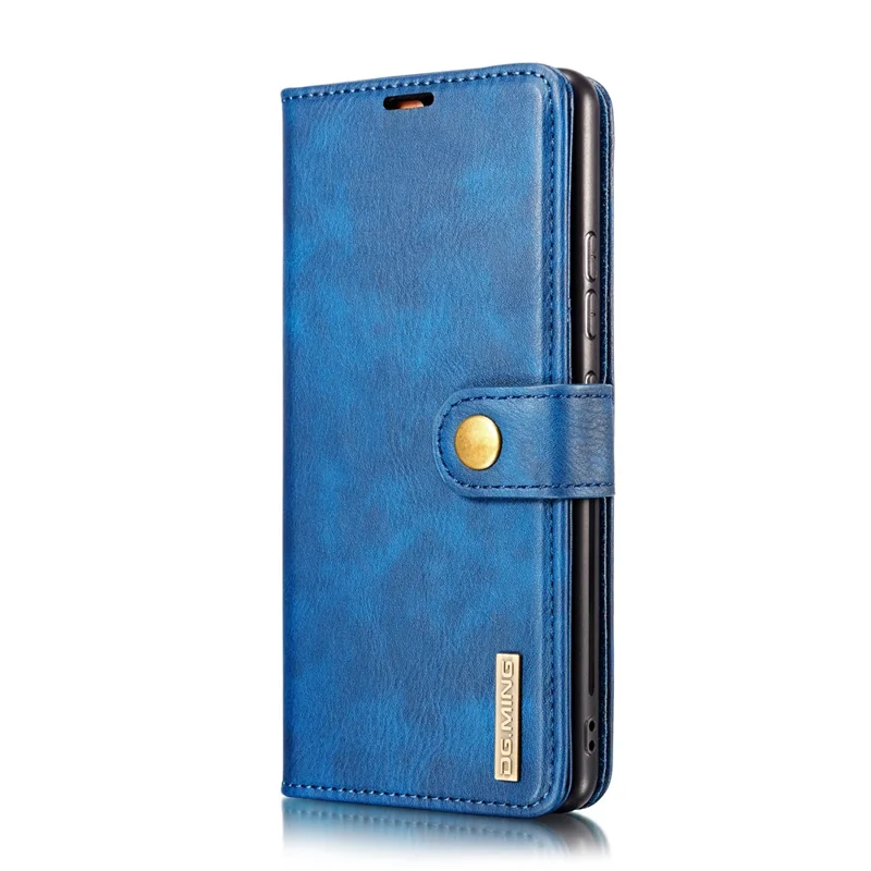 DG.MING Wallet Anti-scratch Split Leather Cover Detachable 2-in-1 PC Back Case for Samsung Galaxy A42 5G - Blue