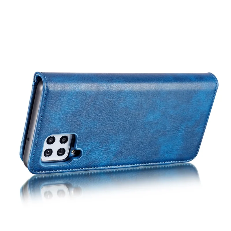 DG.MING Wallet Anti-scratch Split Leather Cover Detachable 2-in-1 PC Back Case for Samsung Galaxy A42 5G - Blue