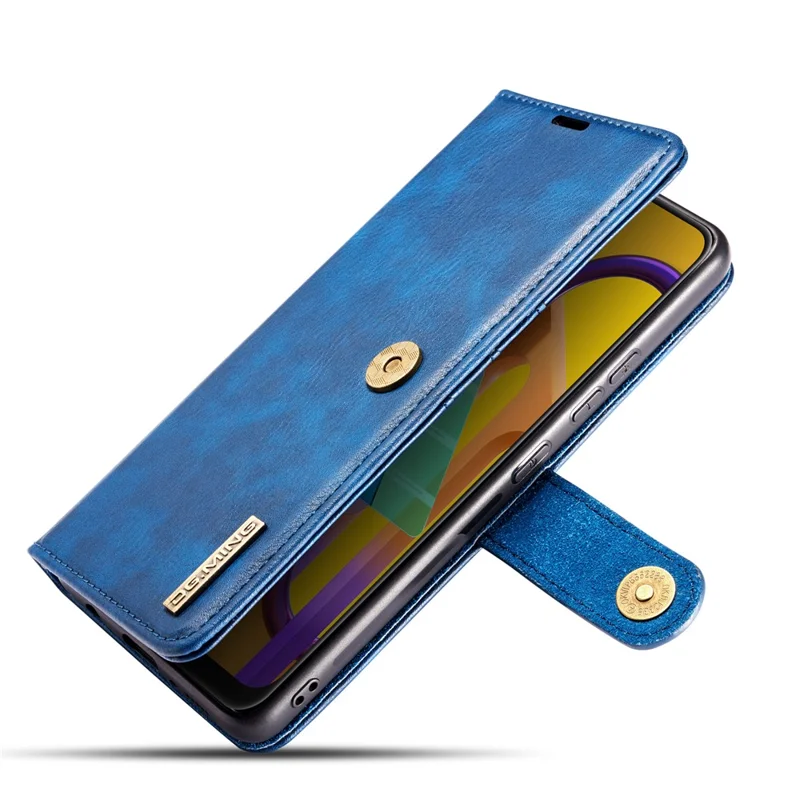 DG.MING Wallet Anti-scratch Split Leather Cover Detachable 2-in-1 PC Back Case for Samsung Galaxy A42 5G - Blue