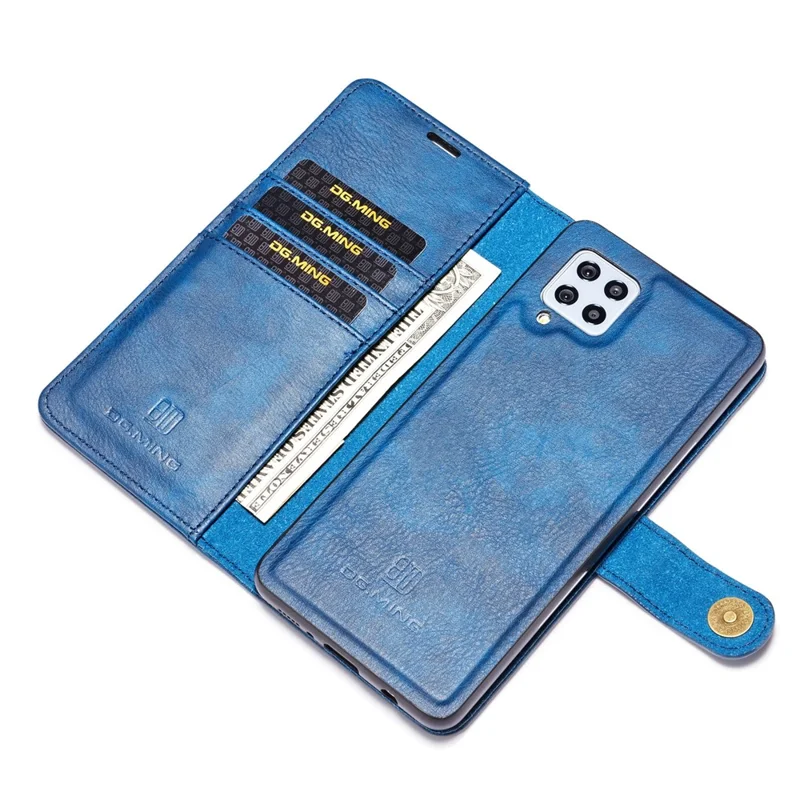 DG.MING Wallet Anti-scratch Split Leather Cover Detachable 2-in-1 PC Back Case for Samsung Galaxy A42 5G - Blue