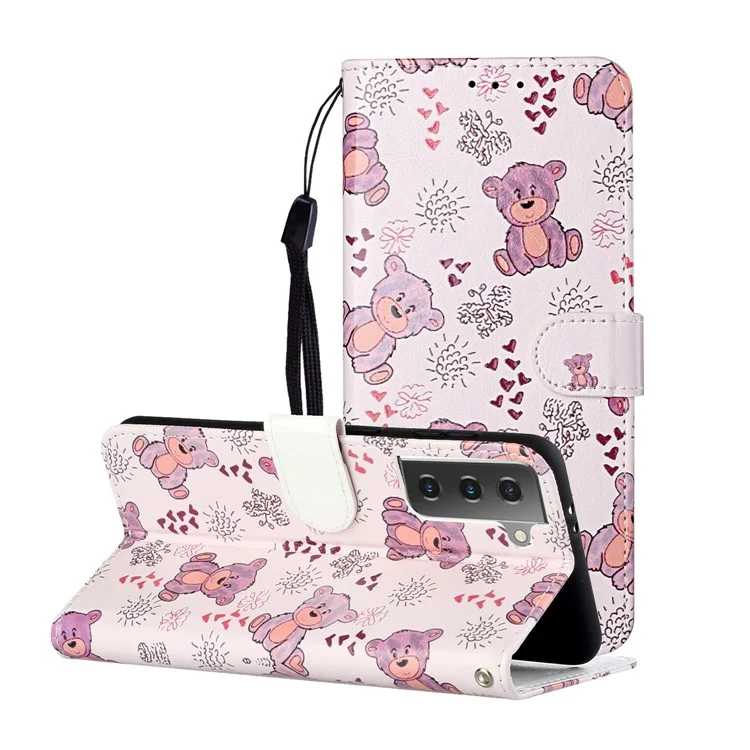 Embossment Pattern Stand Wallet Leather Protective Case with Strap for Samsung Galaxy S21 4G/5G - Bear