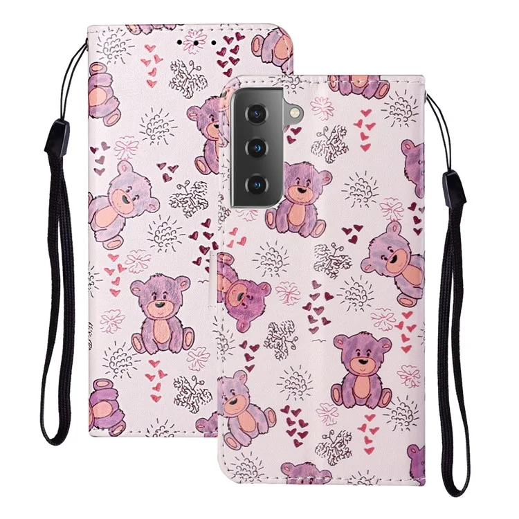 Embossment Pattern Stand Wallet Leather Protective Case with Strap for Samsung Galaxy S21 4G/5G - Bear