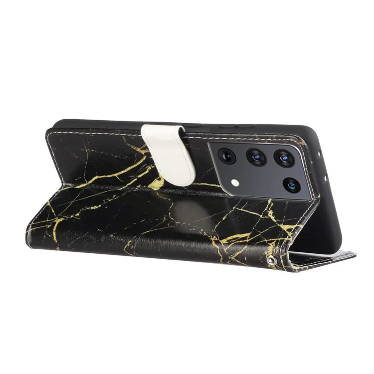 Glossy Pattern Printing Leather Protection Cover for Samsung Galaxy S21 Ultra 5G - Black Marble