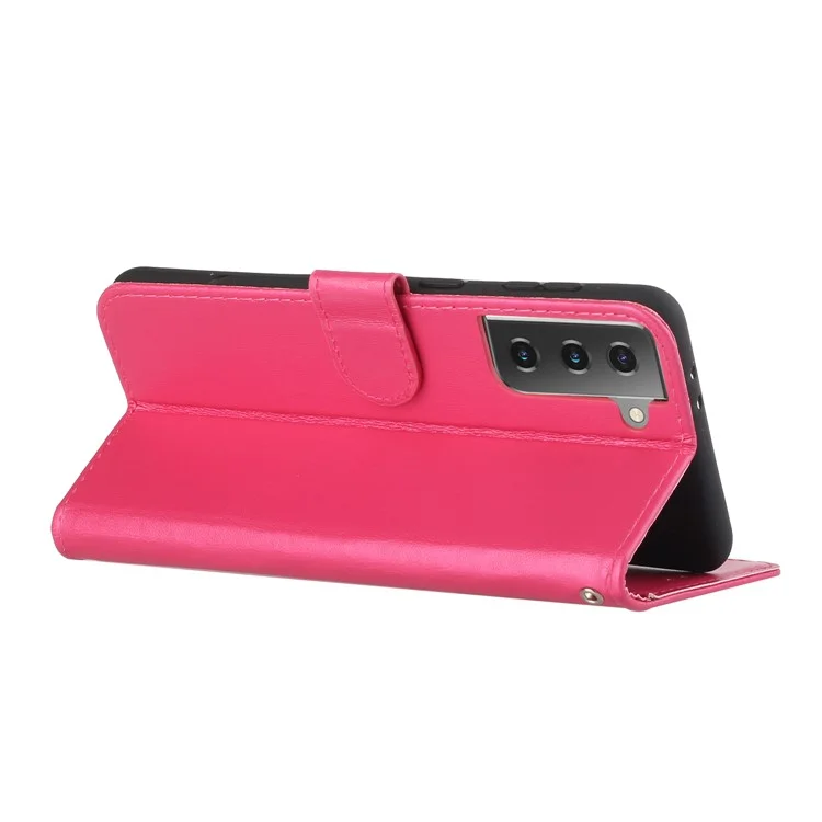 Étui de Téléphone en Cuir de Design Unqiue Avec Sangle Pour Samsung Galaxy S21 4g / 5g - Rose