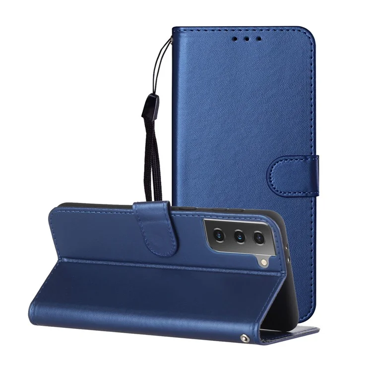 Unqiue Design Leather Phone Case с Ремешком Для Samsung Galaxy S21 4G/5G - Синий