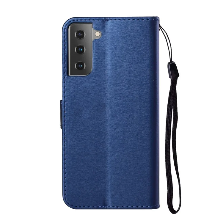 Unqiue Design Leather Phone Case с Ремешком Для Samsung Galaxy S21 4G/5G - Синий
