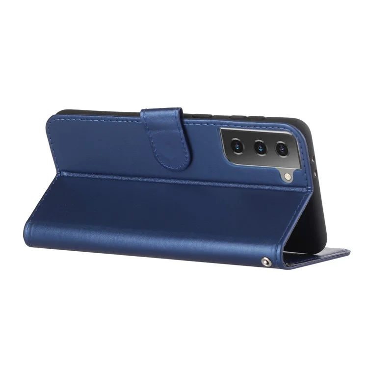 Unqiue Design Leather Phone Case с Ремешком Для Samsung Galaxy S21 4G/5G - Синий