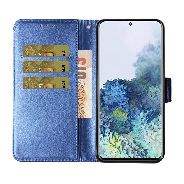 Unqiue Design Leather Phone Case с Ремешком Для Samsung Galaxy S21 4G/5G - Синий