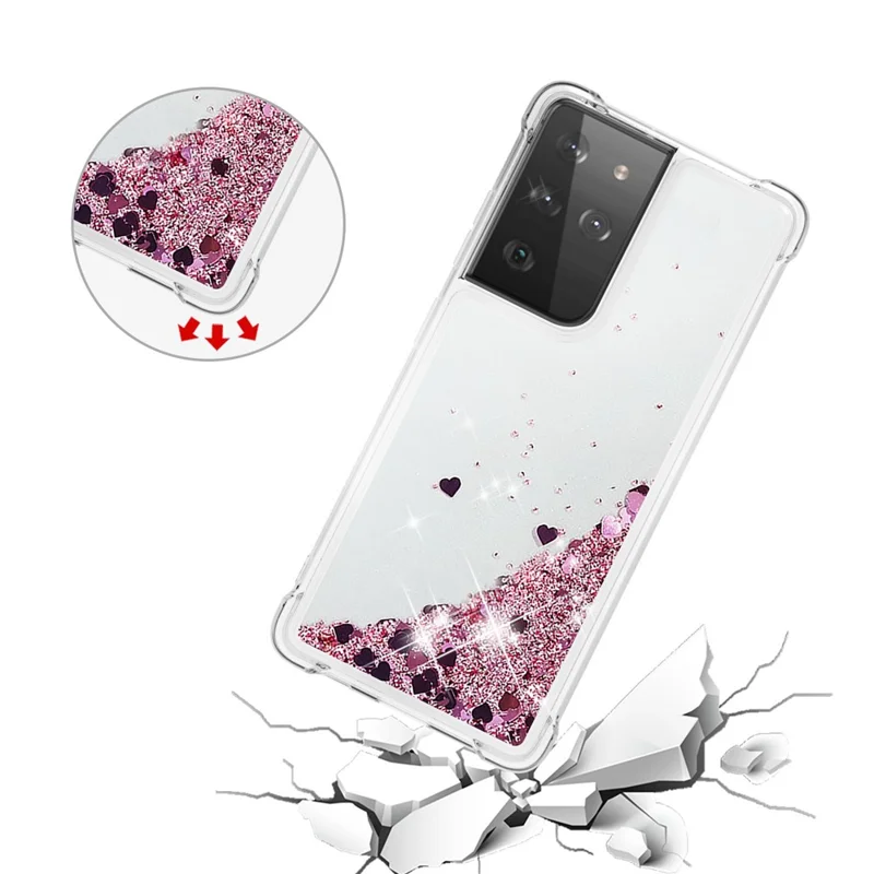 Funda de Teléfono de Protección Antichoque de Quicksand TPU Dinámico para Samsung Galaxy S21 Ultra 5G - Rojo
