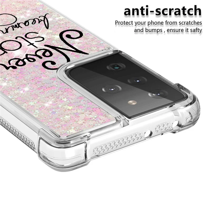 Patterned Quicksand Shockproof TPU Protector Cover for Samsung Galaxy S21 Ultra 5G - Never Stop Dreaming