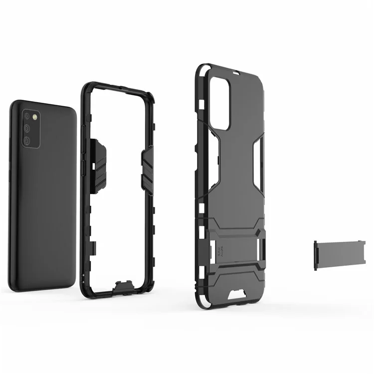 2 in 1 Kickstand Case PC + TPU Combo Phone Shell for Samsung Galaxy A02s (166.5x75.9x9.2mm) - Black