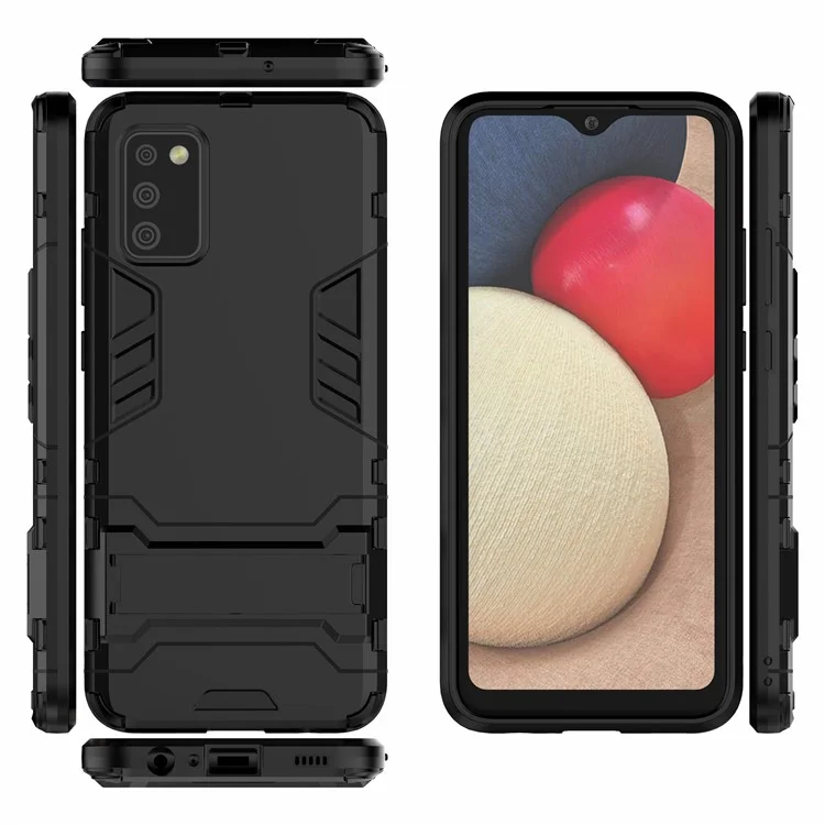 2 в 1 Чехол со стойкой из ПК + комбо из ТПУ для Samsung Galaxy A02s (166,5x75,9x9,2 мм) - черный