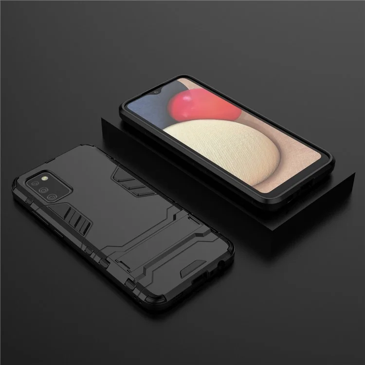 2 в 1 Чехол со стойкой из ПК + комбо из ТПУ для Samsung Galaxy A02s (166,5x75,9x9,2 мм) - черный