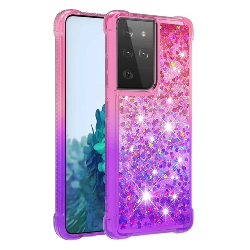 Cover Shell Shell Shell Cover с Градиентным Блестящим Замыканием Для Щупых и Конструкции Для Samsung Galaxy S21 Ultra 5G - Розовый/фиолетовый