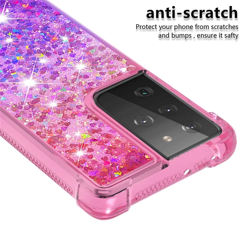 Cover Shell Shell Shell Cover с Градиентным Блестящим Замыканием Для Щупых и Конструкции Для Samsung Galaxy S21 Ultra 5G - Розовый/фиолетовый