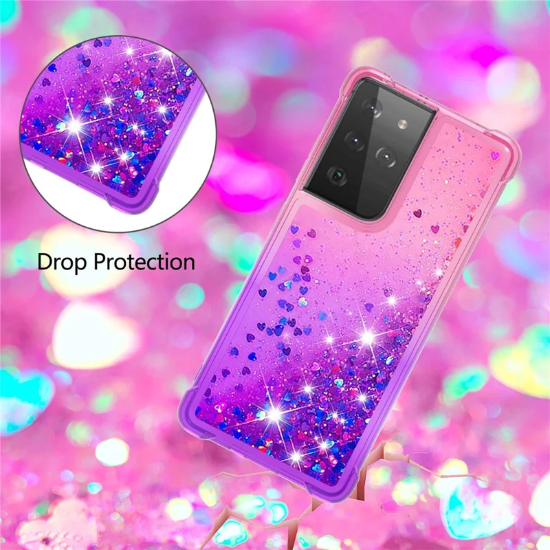 Cover Shell Shell Shell Cover с Градиентным Блестящим Замыканием Для Щупых и Конструкции Для Samsung Galaxy S21 Ultra 5G - Розовый/фиолетовый