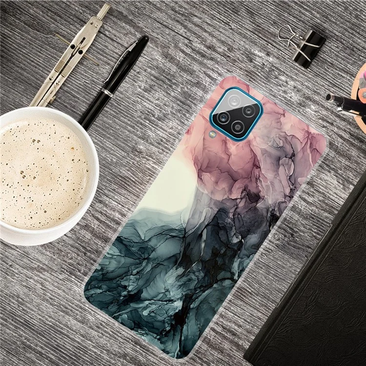 For Samsung Galaxy A12 Shockproof Anti-scratch Clear TPU Marble Pattern Printing Design Phone Cover Case - Style E