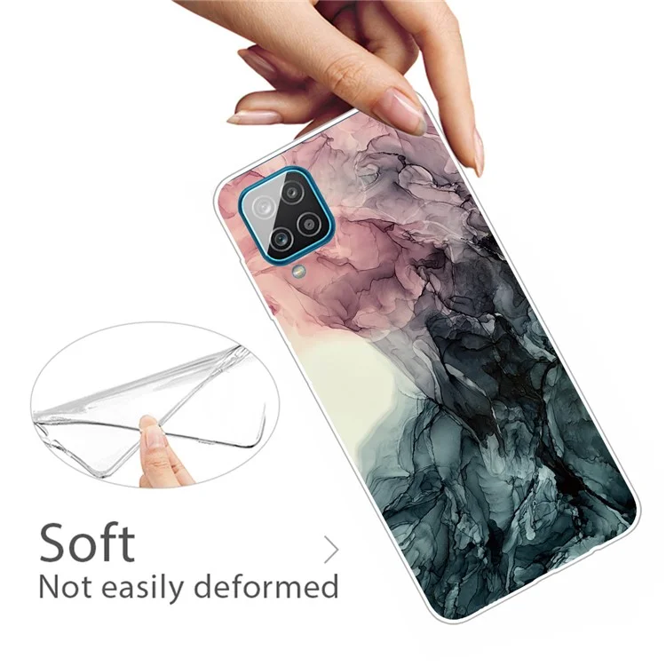 For Samsung Galaxy A12 Shockproof Anti-scratch Clear TPU Marble Pattern Printing Design Phone Cover Case - Style E