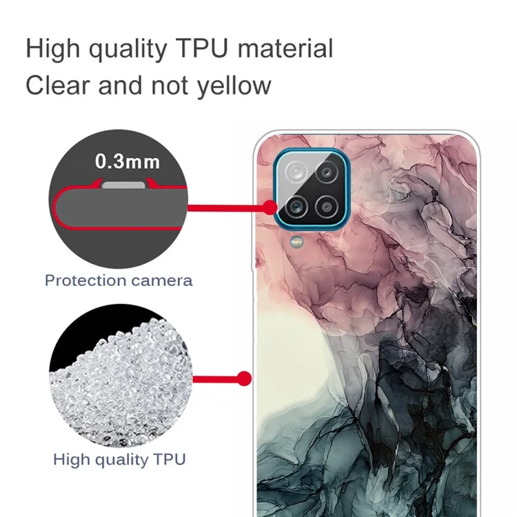 For Samsung Galaxy A12 Shockproof Anti-scratch Clear TPU Marble Pattern Printing Design Phone Cover Case - Style E