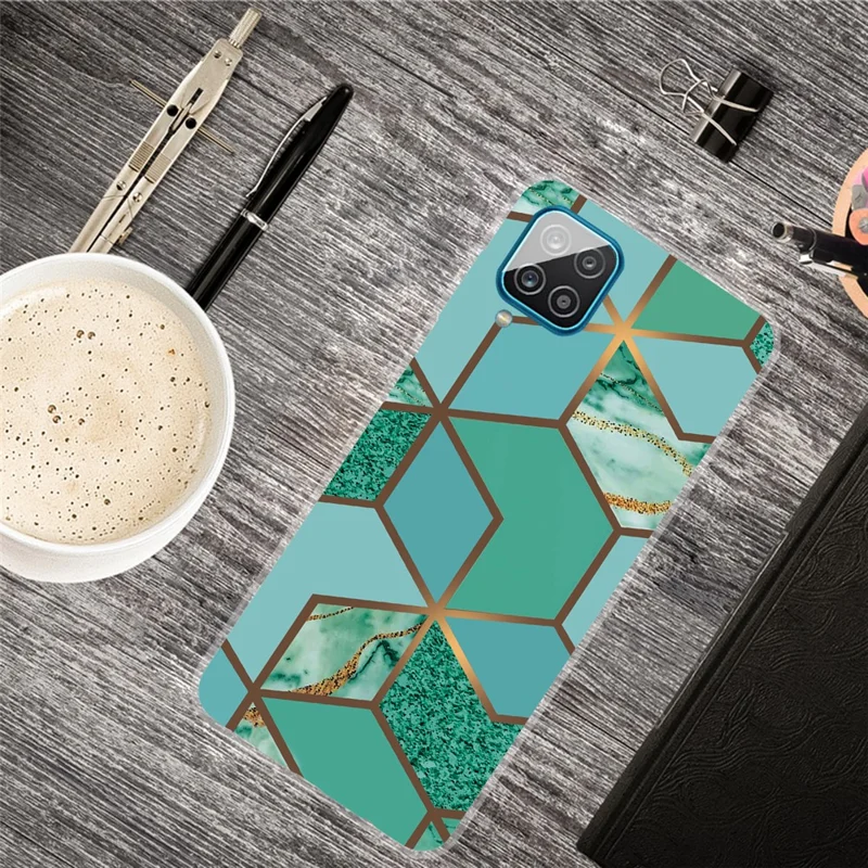 For Samsung Galaxy A12 Shockproof Anti-scratch Clear TPU Marble Pattern Printing Design Phone Cover Case - Style J
