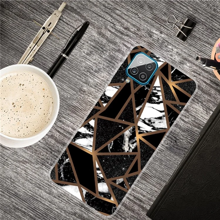 For Samsung Galaxy A12 Shockproof Anti-scratch Clear TPU Marble Pattern Printing Design Phone Cover Case - Style L
