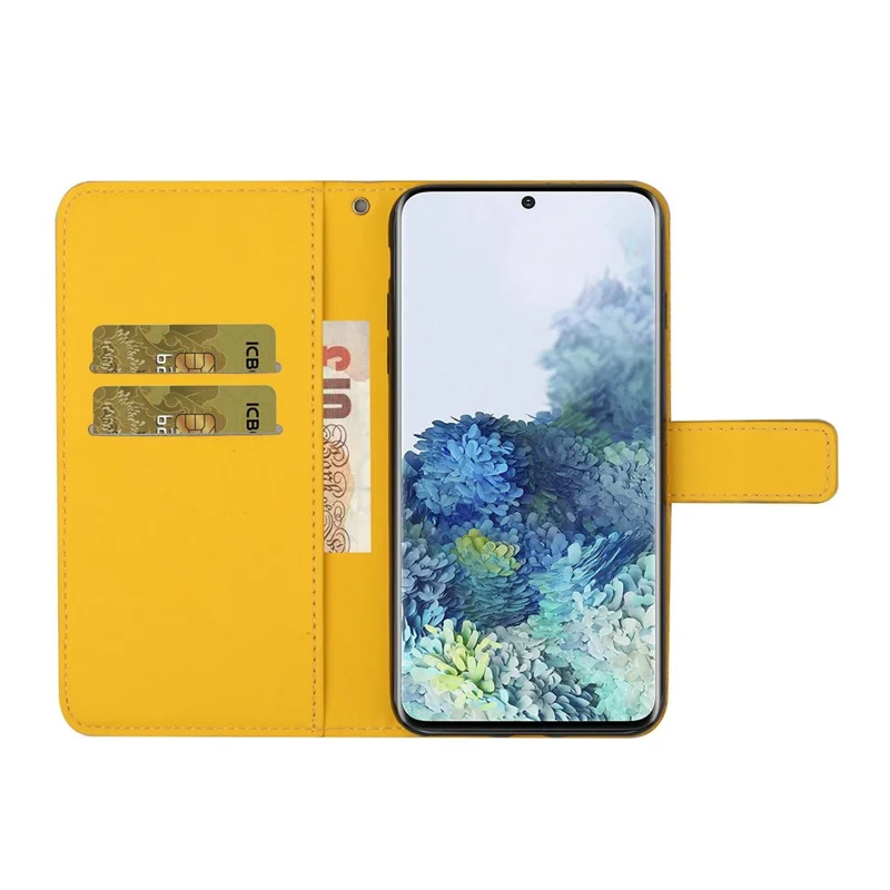 Imprint Ethnic Style Flower Wallet Leather Shell for Samsung Galaxy S21 4G/5G - Yellow