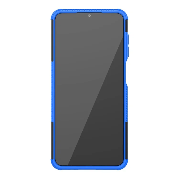 Cool Tyre PC + TPU Hybrid Shell Case for Samsung Galaxy A12 Kickstand 2-in-1 Anti-Drop Phone Cover - Blue