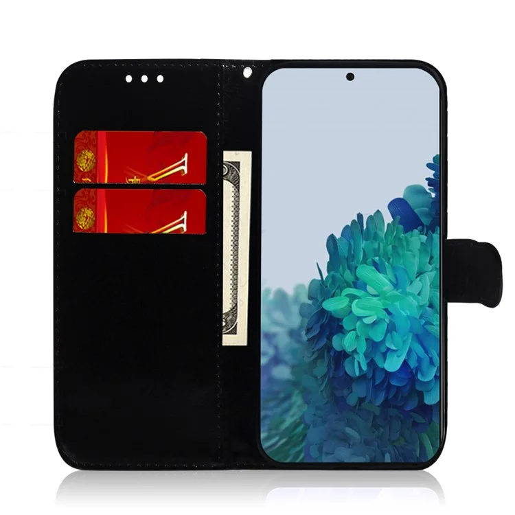 Étui de protection miroir en cuir avec support et dragonne pour Samsung Galaxy S21 Plus 5G - Noir