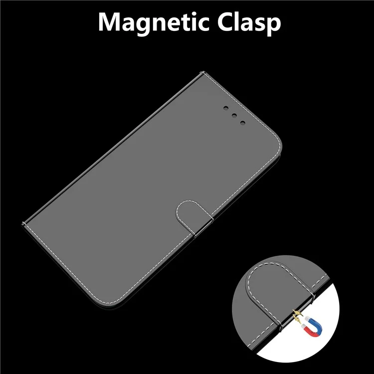 Étui de protection miroir en cuir avec support et dragonne pour Samsung Galaxy S21 Plus 5G - Noir