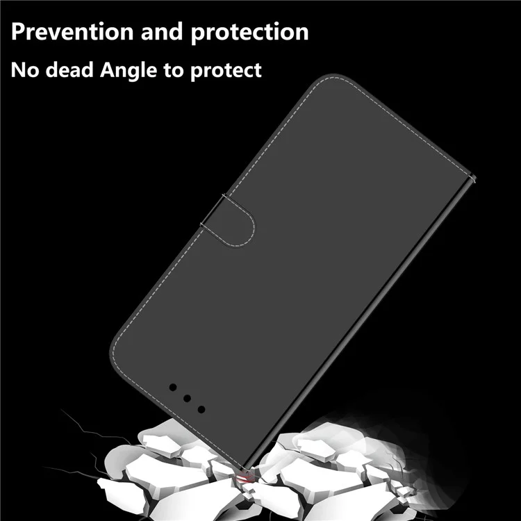 Étui de protection miroir en cuir avec support et dragonne pour Samsung Galaxy S21 Plus 5G - Noir