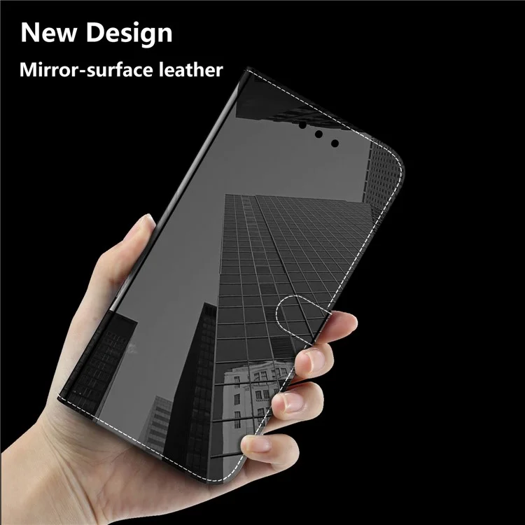 Étui de protection miroir en cuir avec support et dragonne pour Samsung Galaxy S21 Plus 5G - Noir